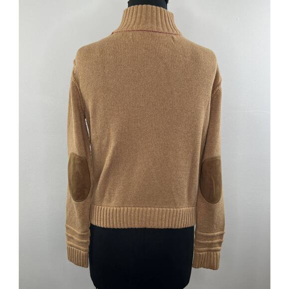 L.A.M.B Gwen Stefani Brown Cotton Cashmere Elbow Patch Mock Sweater S Small - Picture 3 of 6